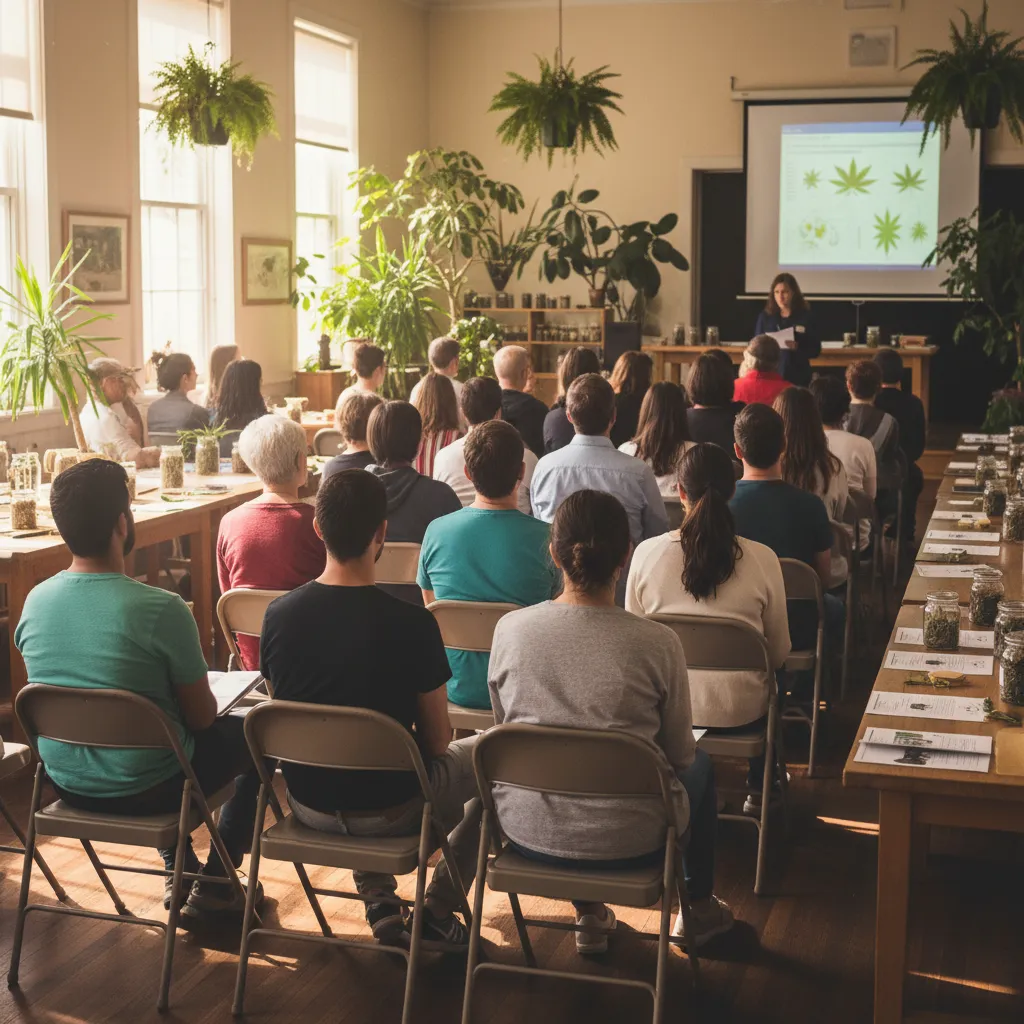 Audiencia escuchando en un taller comunitario de cannabis medicinal
